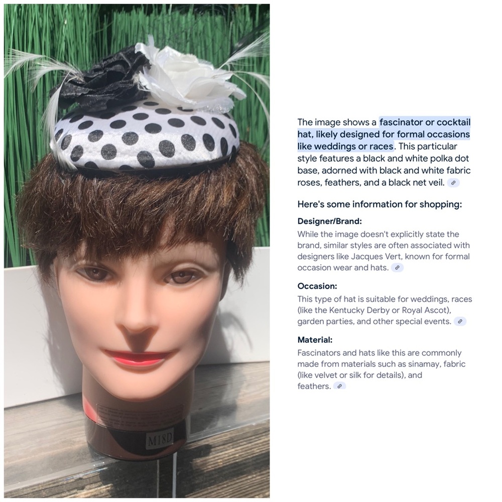 ⭐️ Fascinator - BRITISH Polka dot with Black and White Flowers EUC - Picture 3 of 16